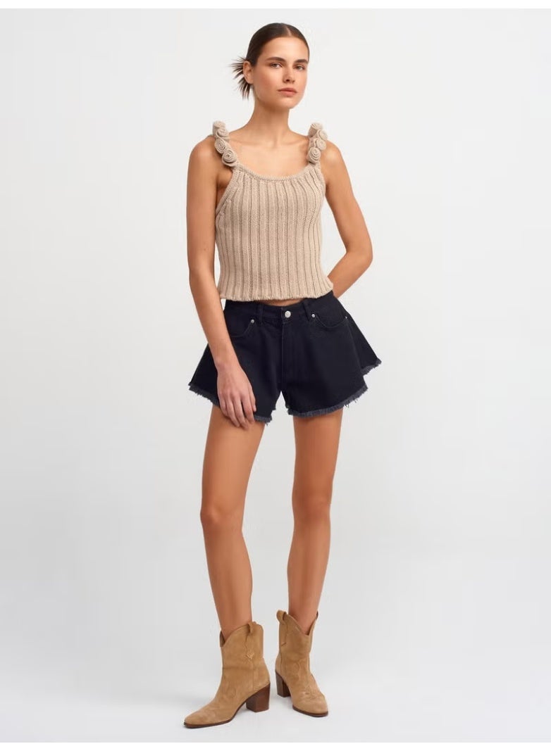 Dilvin 10524 Strappy Handmade Floral Detailed Knitwear Top-Beige - Image 3